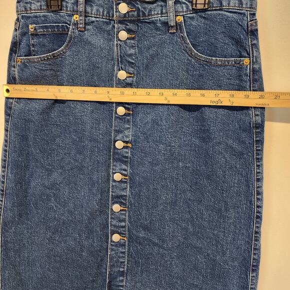 Universal Thread Denim Midi Skirt Size 12 34" Blue Medium Wash Button Front Slit - Picture 6 of 8